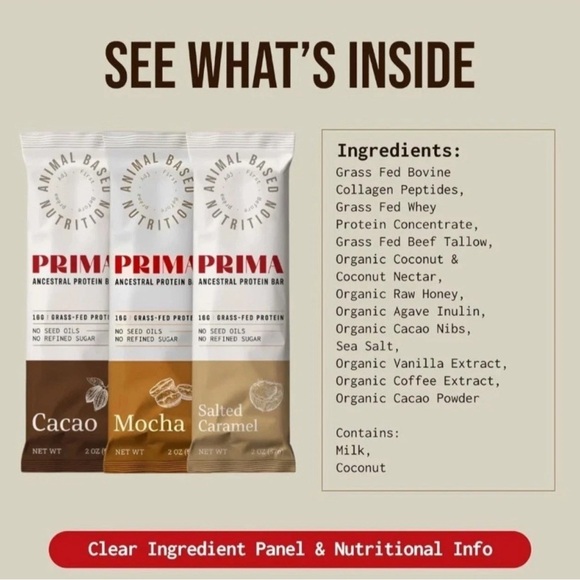 New! 7 ct PRIMA ANCESTRAL PROTEIN BAR Variety Pack Animal Based Protein - Picture 4 of 8